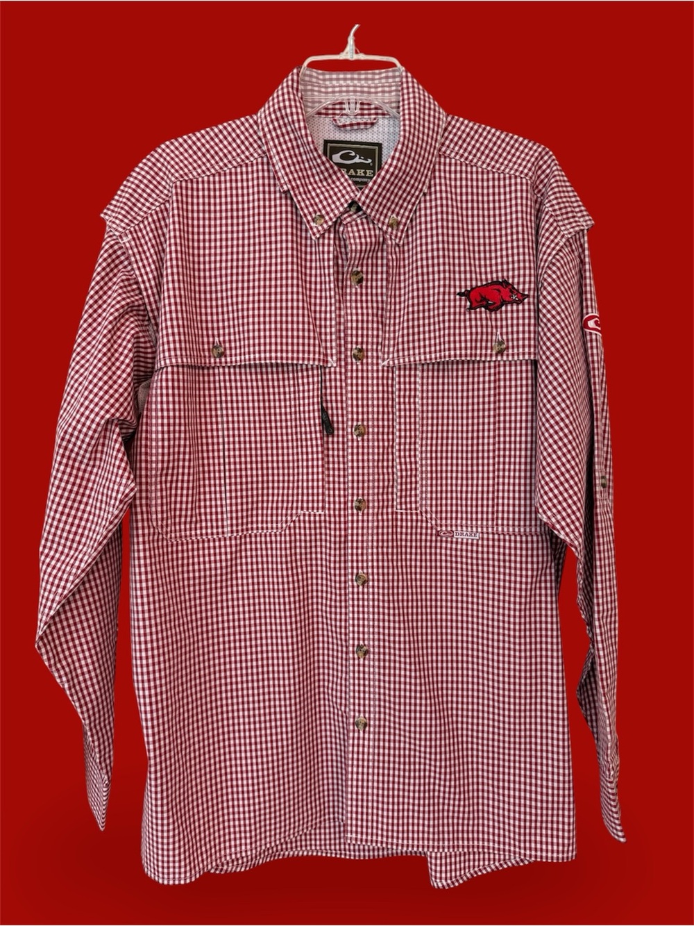 University of Arkansas Razorback Shirt, Red White Check, Exec Con, Men’s Sz M